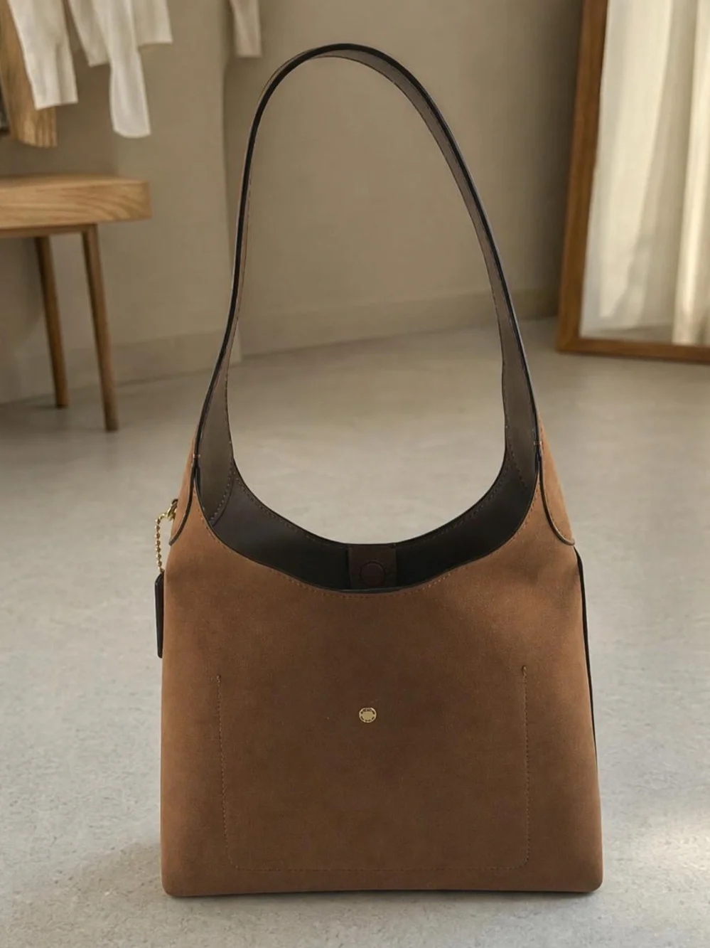 Coach Suede Shoulder Hobo in Brown with Dark Trim - Picture 3 of 5